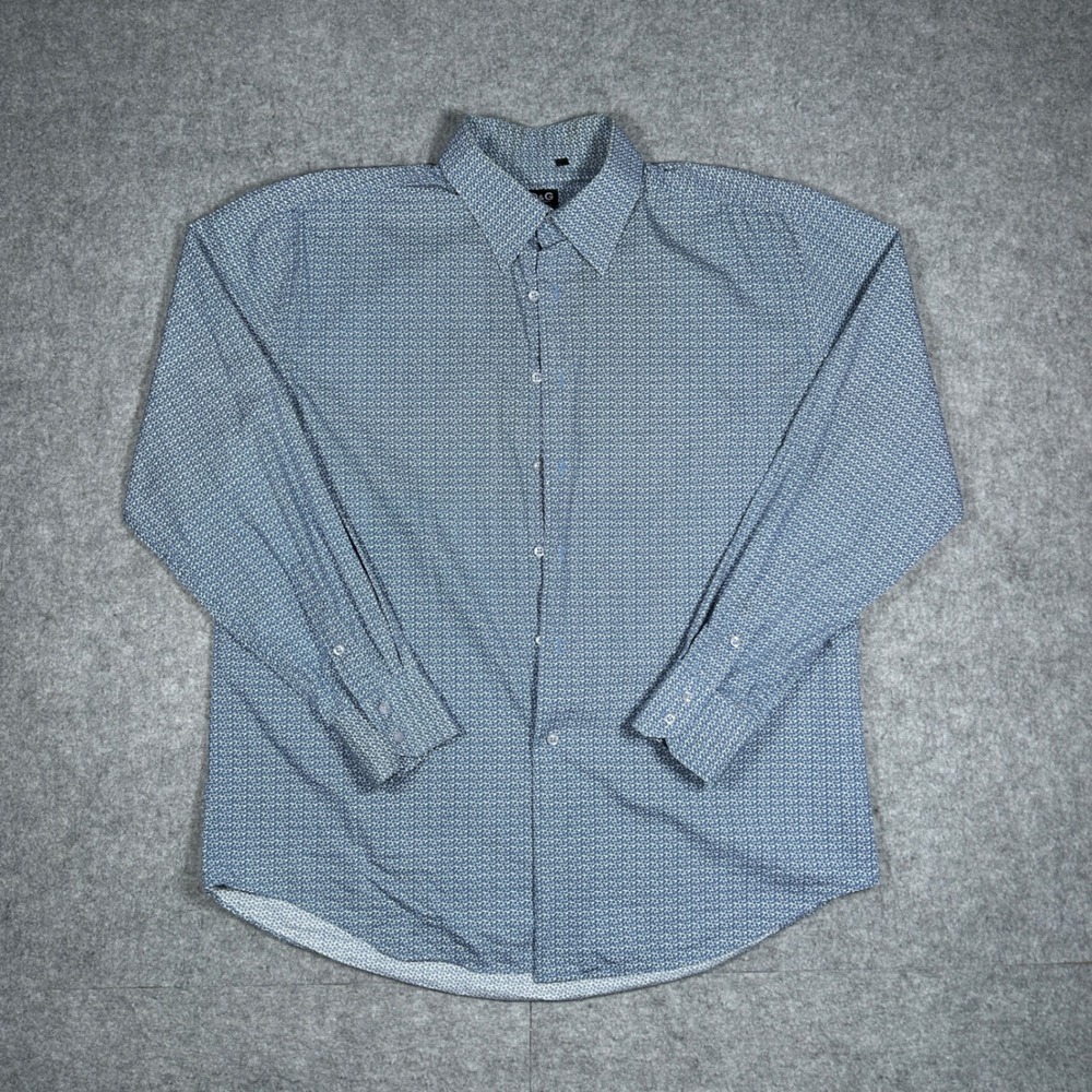 D&G Dolce & Gabbana Shirt Men XXL Blue Geometric Print Button Up Luxury Designer